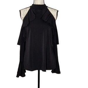 Thalia Sodi black halter top with cold shoulder. Long sleeves and ruffled. M